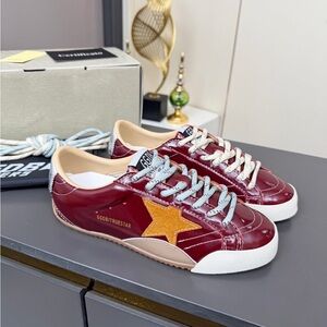 Golden Goose Burgundy and Orange Star Sneakers